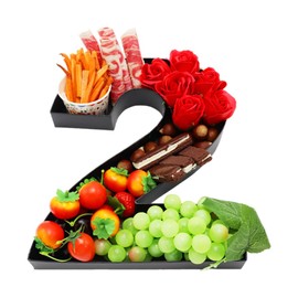 12 Inch Paper Number Cut Out Tray Fillable Papier Mache Charcuterie Board Candy Birthday Food Tray for Treats (Black, 2 Shapes)