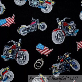 Shamash & Sons BonEful Fabric FQ Cotton Quilt Black Red American Flag Motorcycle Bike Star Mask