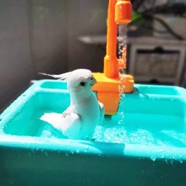 Bird Bath Bowl Parrot Bath Bird Bathing Supplies, Bird Automatic Bathtub Swimming Pool Toy Bath Shower Water Dispenser for Parrot Budgie Parakeet Cockatiel Finch Canary Grey
