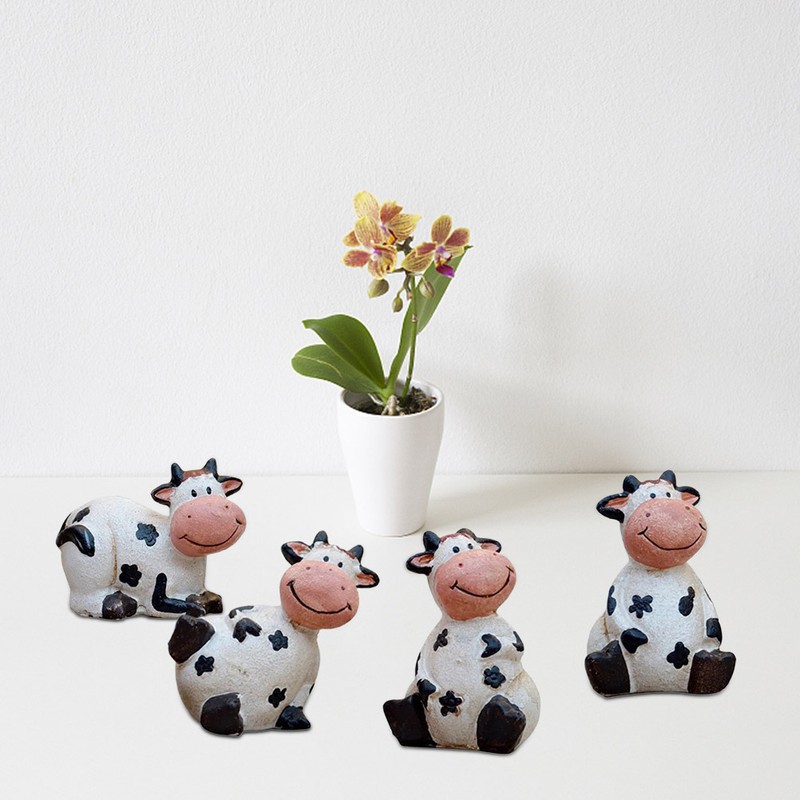 Cute Mini Cattle Cow Figurines Resin Statue Animal Model Desktop