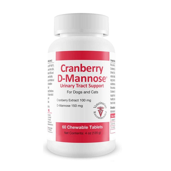 Cranberry D-Mannose Urinary Tract Support - Bladder Health Supplement for Dogs and Cats - 60 Tablets