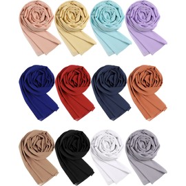 Wesiti 12 Pcs Women Chiffon Silk Scarf Shawl Wrap Soft Lightweight Solid Color Chiffon Hijab Scarf Long Fashion Scarves(Stylish Colors)