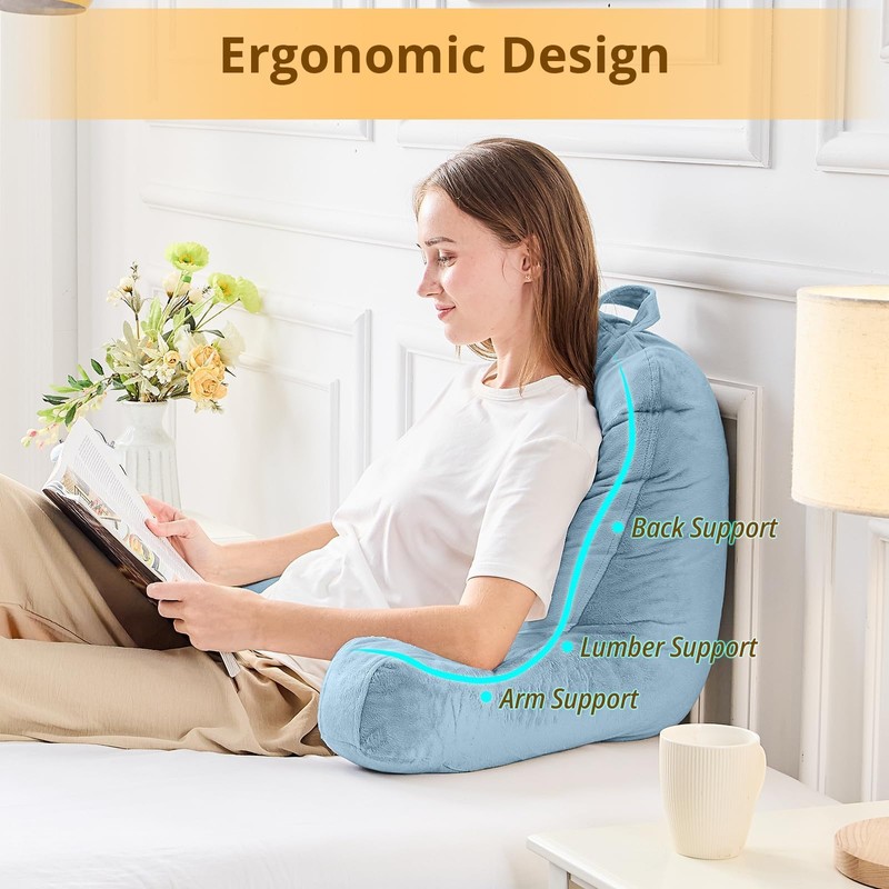 Sasttie Reading Pillow for Bed, Velvet Back Support Pillow for