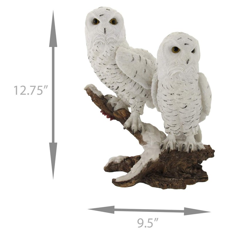 Things2Die4 Pair of Snow Owls on a Branch Statue