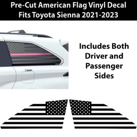 BOGAR TECH DESIGNS Precut Quarter Window American Flag Vinyl Decal Sticker Compatible with Toyota Sienna 2021-2023, Pink Line