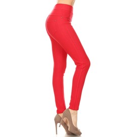Leggings Depot Women's Cotton Blend Stretch Pull-on Jeggings Casual Pants with Pockets (Red, Large)