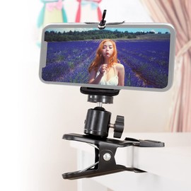 BOLLUMA Tripod Camera Mount Clip, Metal Clamp Holder Flash Reflector Holder with 1/4" Screw Ball Head for Photo Studio Backdrop Camera DSLR, Video Camera Light Stand