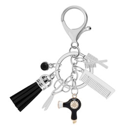 YaeYur Hair Stylist Gifts Keychain Comb Scissors Charms Tassel Keychains Hairdresser Barber Keychain Key Ring Gifts for Women Men Hairstylist Cosmetology Birthday Graduation Gift（Black）