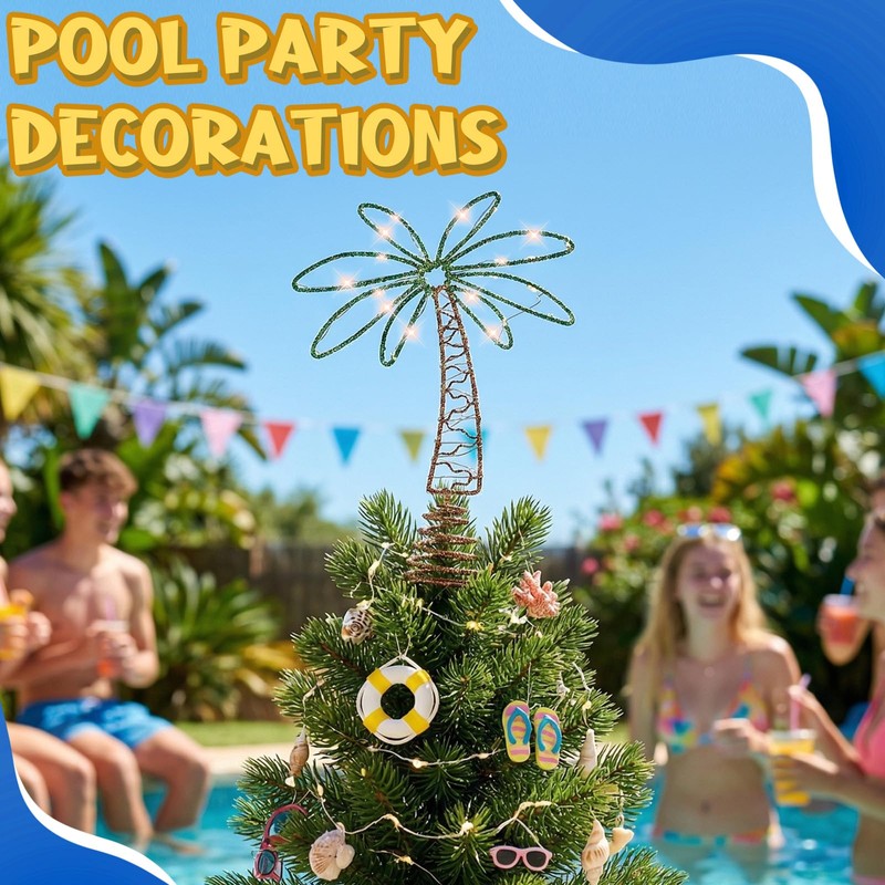 12" Metal Palm Coconut Summer Tree Topper Decor with LED