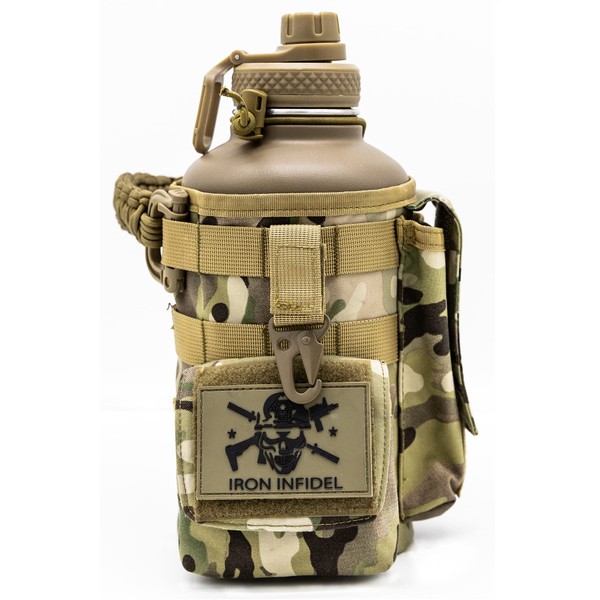 Iron Infidel Battle Bottle - Half Gallon Insulated Water Bottle with Paracord Handle - Large 64 oz Stainless Steel Water Jug With Rugged, Removable Sleeve For Keys, Wallet & Phone (Camo 2 Liter)