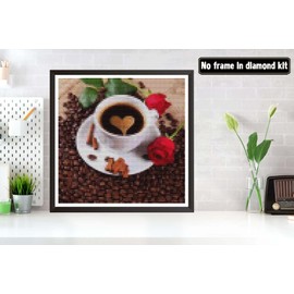 Bimkole DIY 5D Diamond Painting Accessories Coffee Cup, Coffee Beans and Roses Diamond Painting Kit Full Round Drill Painting by Numbers Painting Embroidery Cross Stitch Diamond Decoration 30 x 30 cm