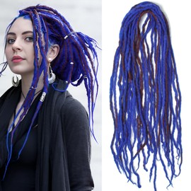 Shinon Dreadlocks Extension 22 Inch Double Ended Dreadlocks Extensions Dreads for Braiding 15 Strands B/Blue Handmade Wool Hip-Hop Reggae Braid In Dreads Dreadlock Extensions for Women