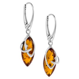 Copal Ladies Baltic Amber Earrings Silver 925 Nature Brown Drop Pendant Gift Wrapped Christmas for Mother