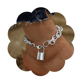 Aneneiceera Boho Lock Anklet Silver Ankle Bracelets Summer Anklets Punk Foot Chain Beach Foot Accessories Jewelry for Women and Girls Gifts
