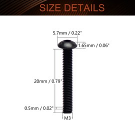 MroMax 50Pcs M3-0.5x20mm Hex Socket Head Machine Screws, Allen Drive, Carbon Steel Inner Hex Socket Round Head Screw Fasteners Furniture Bolts Black Tone