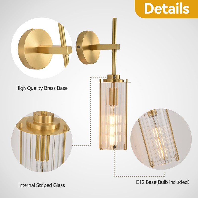 HermnJakk Modern Brass Wall Sconce,18" Gold Wall Sconces,Bathroom Vanity Light