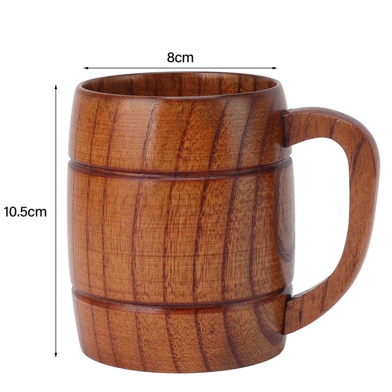Wooden Beer Mug with Handle 300ml Prevent Scald Carved Drinkware
