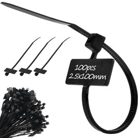 Marker and Identification Cable Ties Black and White Strong Cable Ties Available in 2.5mm x 100mm and 2.5mm x 200mm Pack of 100 (Black, 2.5mm x 100mm)
