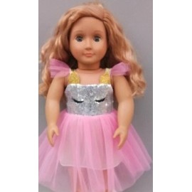 JustAskJoyce Collection Princess Playtime, Tulle, Pinky-Peach, Unicorn Princess +Unicorn for 18" Dolls