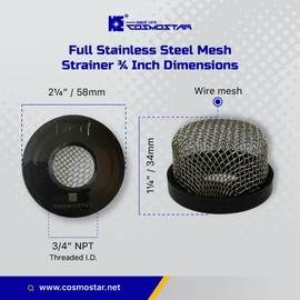 Cosmostar Stainless Steel Strainer ¾ Inch -14, Aerator Screen Wire Mesh Compatible with Livewell Pump, Industrial Plumbing Inline, Garden Washers Water Filter Sprayer Garden Hose Suction Line. (1)
