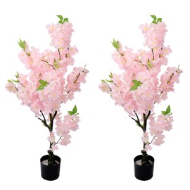 2Pack Artificial Cherry Blossom Tree, 36" Fake Cherry Plants Indoor Decor, Faux Pink Sakura Flowers for Home, Living Room, Office, Outdoor Decor