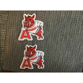 (2) Arkansas Razorbacks vintage IRON ON PATCHES Patch Lot 3" x 2.5” Hogs