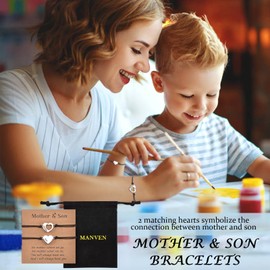 MANVEN Mother Daughter Bracelet Mother Son Bracelet Gift for Mother and Daughter Mother and Son Heart Bracelet for Girls Women Boys Matching Bracelets Set 2, Nylon stainless steel, No gemstone