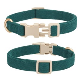 YUDOTE Soft Corduroy Dog Collar with Plastic Clip - Comforty and Adjustable for Small Dog Daily Using in Forest Green