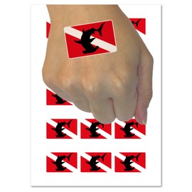 Hammerhead Shark Diving Flag Temporary Tattoo Water Resistant Fake Body Art Set Collection - 54 1" Tattoos (1 Sheet)