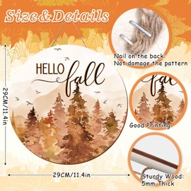 Whaline Hello Fall Forest Wooden Hanging Sign Rustic Watercolor Fall Rustic Wood Welcome Door Sign for Autumn Thanksgiving Farmhouse Indoor Outdoor Home Porch Wall Decor