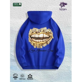 Rich Members Club Money Lips Graphic Hoodie 100% Cotton US Warehouse 7 ColorsColor: Blue, Size: L