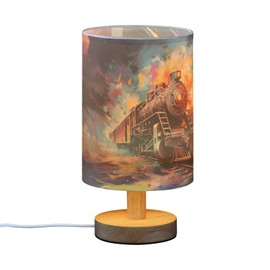 KUEJOP Bedside Lamp Watercolor Train Vehicle Table Lamp with Non-Slip Base Charming Night Light for Bedroom Living Room