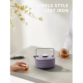 Toptier Teapot with Removable Infuser, Cast Iron Tea Kettle Stovetop Safe, Solid Geometry Cylinder Design Tea Pot Coated with Enameled Interior for 27 Ounce (800 ml), Purple