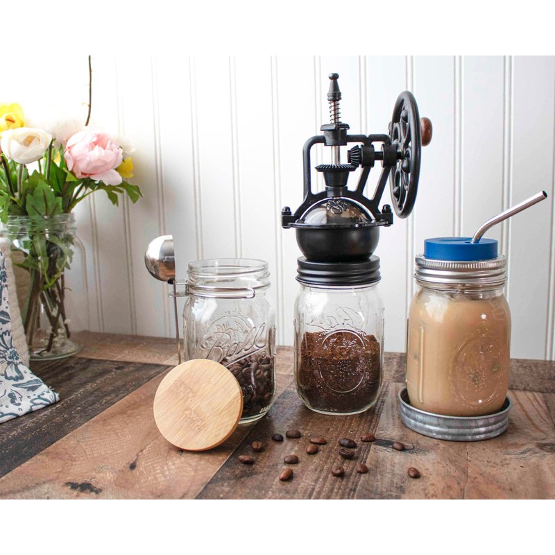 Vintage Reproduction Manual Coffee Grinder for Regular Mouth Mason Jars