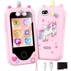 Kids Phone Toy Gift for Girls 3 4 5 6 7 8 Years Old, Toddler Smart Phone Learning Toys - Pretend Play Phones with Educational Games, MP3 Music Player, Birthday Gifts for Boys Age 3-8 (Pink)