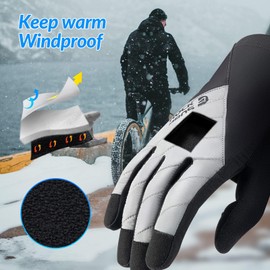 ROCKBROS Cycling Gloves Winter/Autumn Thermal Sports Gloves Full Finger Shockproof Cycling Gloves for Cycling, Running, Hiking Men / Women, black / grey