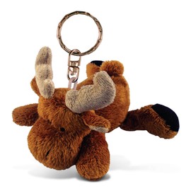Puzzled Moose Plush Keychain Stuffed Animal Toy - Soft Plush Wild Life Animal Brown Moose Charm Keyring, Cute Decorative Plush Toy Accessory For Kids Bag, Purse - 4 Inch