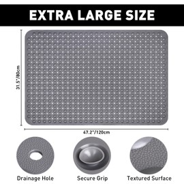 Mofonky Shower Mat Non Slip: 47.2 x 31.5 Inch Extra Large TPE Shower Mats for Inside Shower - Anti Slip Shower Stall Matt with Drain Hole and Suction Cups for Elderly
