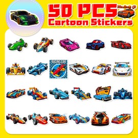 Interesting Racing Car Stickers for Laptop (50 PCS),Gift for Children Teens Adults Girl Boys,Waterproof Stickers for Water Bottle,Racing Car Vinyl Stickers for Scrapbook,Skateboard,Bike,Phone,Dairy
