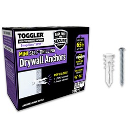 TOGGLER SnapSkru SPM Mini Self-Drilling Drywall Anchor with Screws, Glass-Filled Nylon Wall Anchors, Made in US, for #6 to #8 Fastener Sizes, No Drill Needed (Pack of 100)