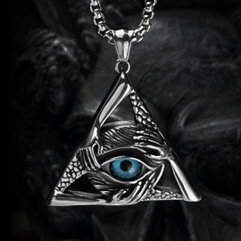 bahamut Mens Skull Evil Eye Necklace for Men Women Amulet Protective Talisman Pendant Gifts Gothic Accessories Jewellery (Blue triangle eye)