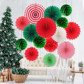 Kungfu Mall 1Set Paper Christmas Decorations Honeycomb Balls Tissue Paper Fan Pompoms Flower Balls for Christmas Paper Decoration Party Supplies
