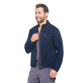 Dagacci Medical Uniform Unisex Warm Up Zip Front Fleece Scrub Jacket for Women and Men, Navy, L