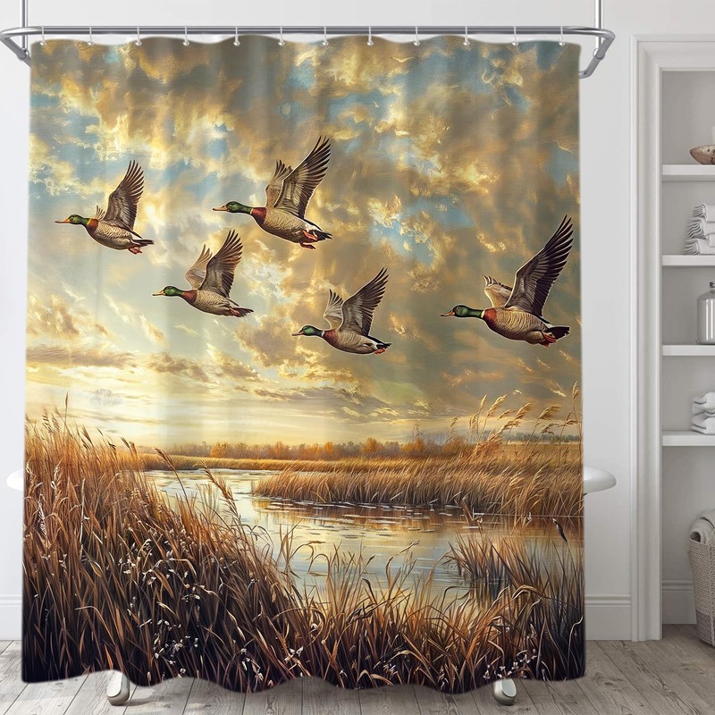 Sanzugh Rustic Hunting Duck Shower Curtain, Camo Wildlife Ducks Camouflage