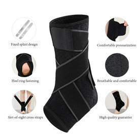 OhMill Ankle Brace with 2 Metal Splint Sprained Ankle Support Wrap Foot Fracture Boot Achilles Tendon Support Brace