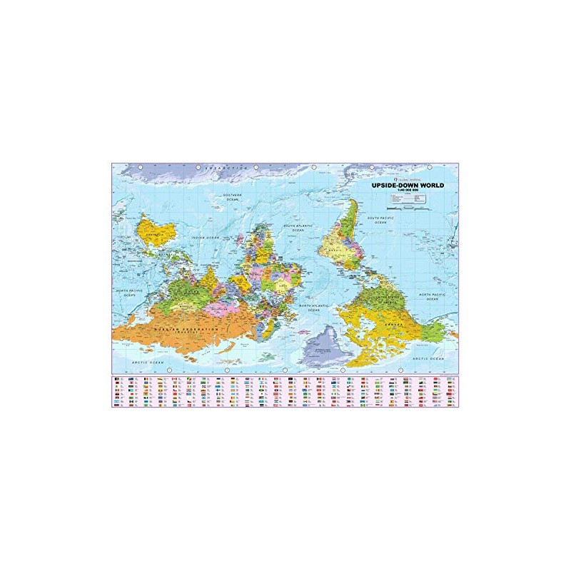 Upside Down World Political Map - 1:40m - Medium -