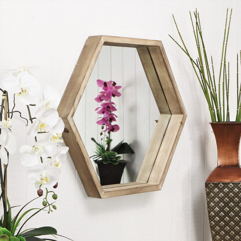 Cheung's Hexagon Mirror with Wood Frame