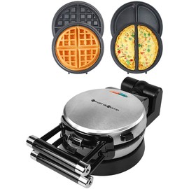 Health and Home 360 Rotating Belgian Multifunction Nonstick Baking Waffle Maker with 2 sets of Interchangeable Belgian Waffle and Omelet Baking plates