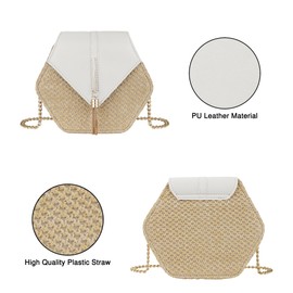 Youjaree Straw Crossbody Bag for Women Cute Shoulder Handbag Summer Beach Bag Purse with Tassel, White