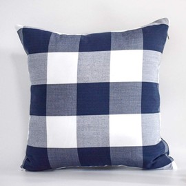 HOPLEE Farmhouse Pillow Covers 20x20 Navy Blue Pillow Cover with Buffalo Checker & Stripe Design Set of 4